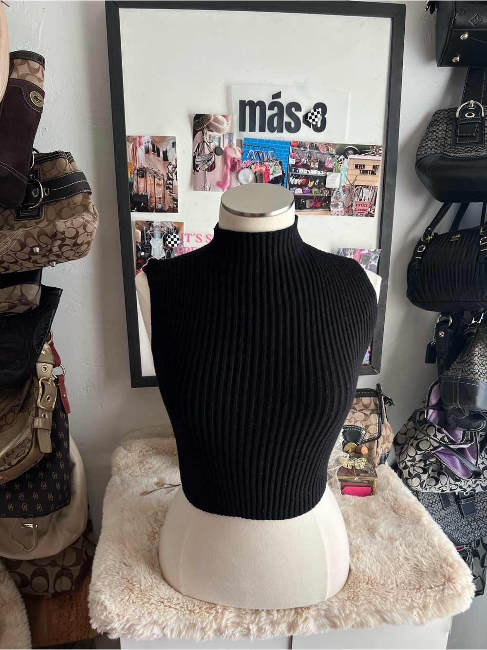 SHEIN Black Ribbed Mock Neck Sleeveless Crop Tank